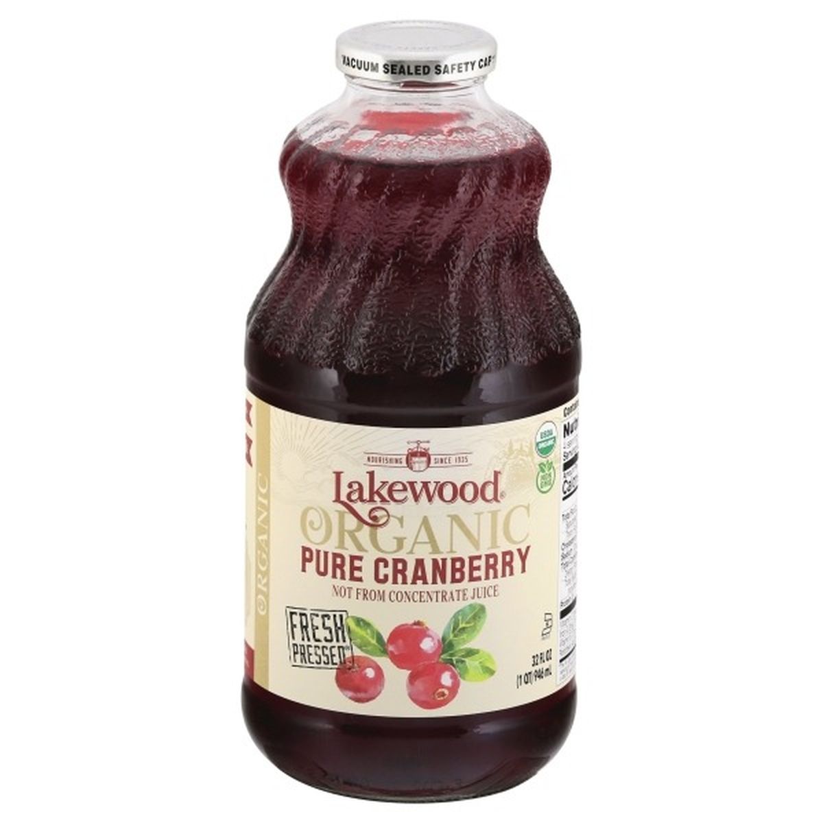 Calories in Lakewood Juice, Organic, Pure Cranberry