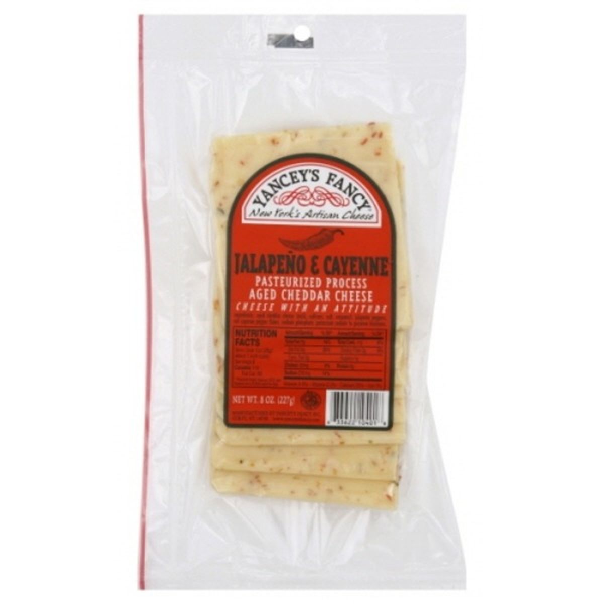 Calories in Yancey's Fancy Cheese, Pasteurized Process, Aged Cheddar, Jalapeno & Cayenne