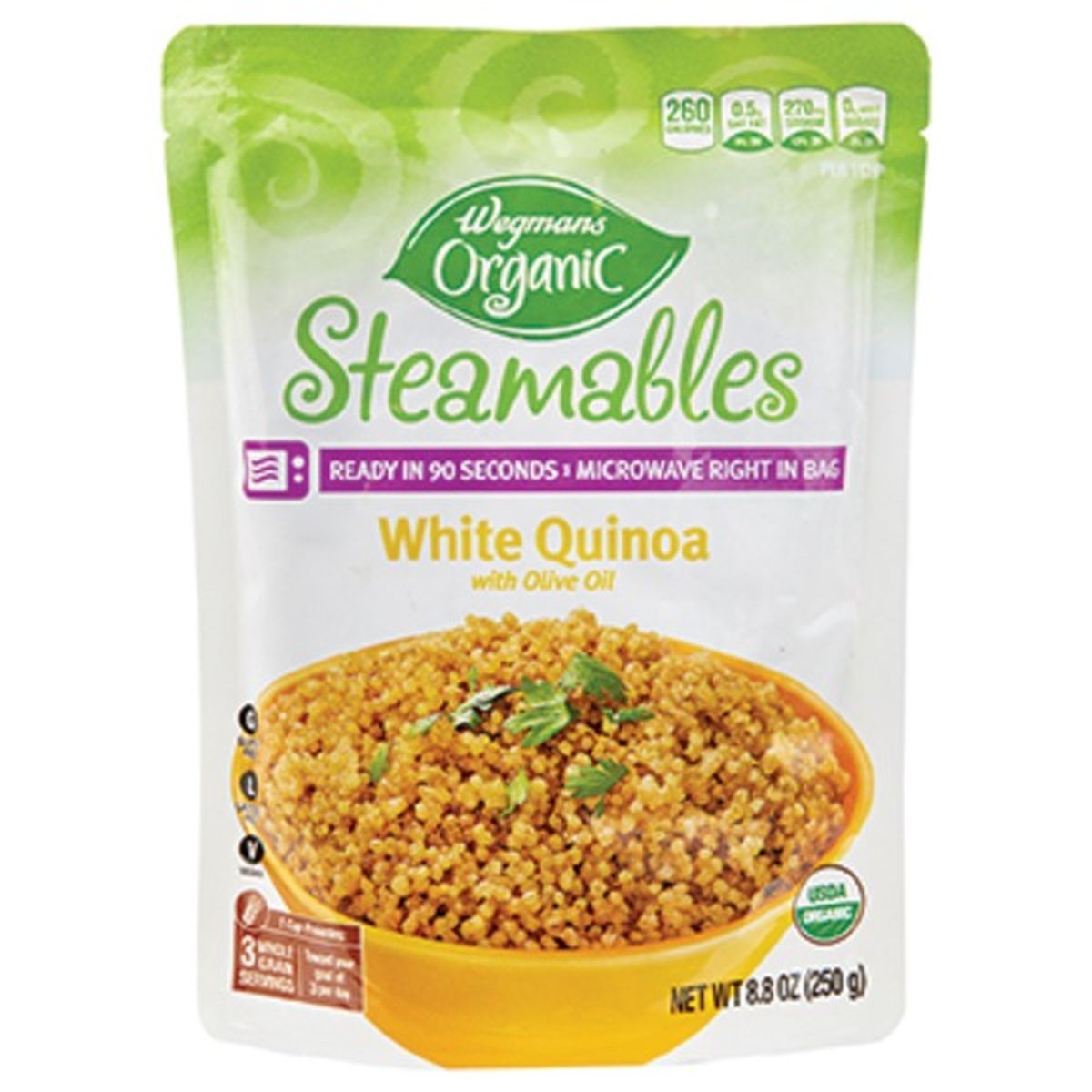 Calories in Wegmans Organic Instant White Quinoa with Olive Oil