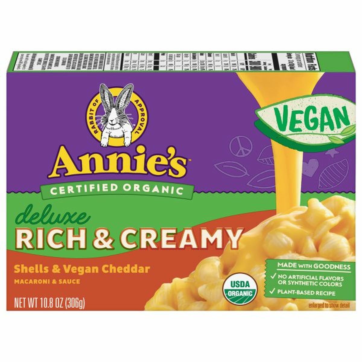 Calories in Annie's Macaroni & Sauce, Deluxe, Rich & Creamy, Shells & Vegan Cheddar