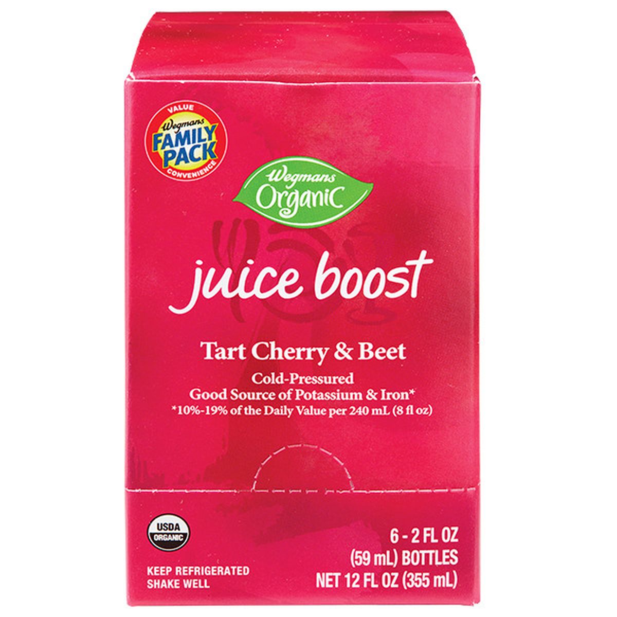 Calories in Wegmans Organic Tart Cherry & Beet Juice Boost, 6 Count, FAMILY PACK