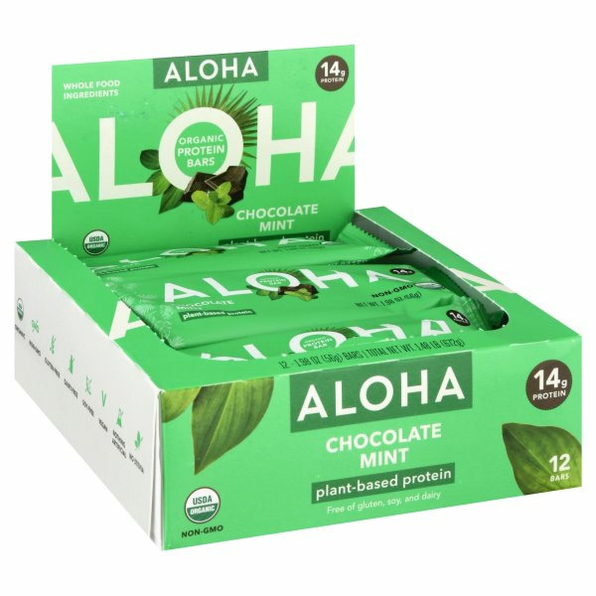 Calories in Aloha Protein Bars, Organic, Chocolate Mint, 12 Pack