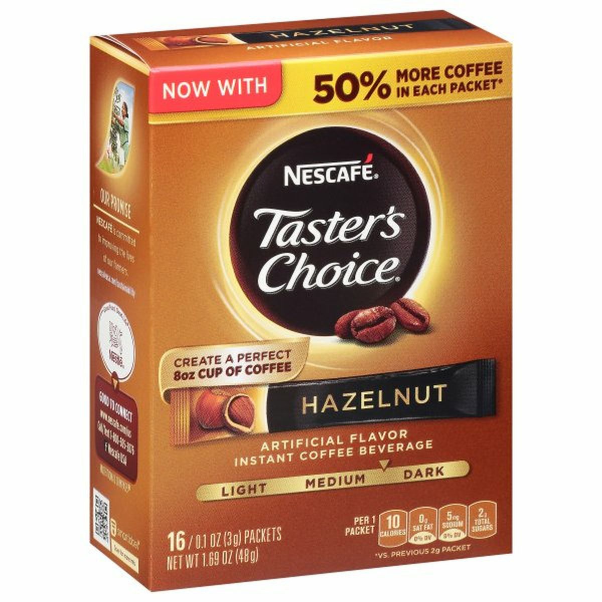 Calories in NESCAFÃ‰ Taster's Choice Instant Coffee, Hazelnut, Single Serve Packets