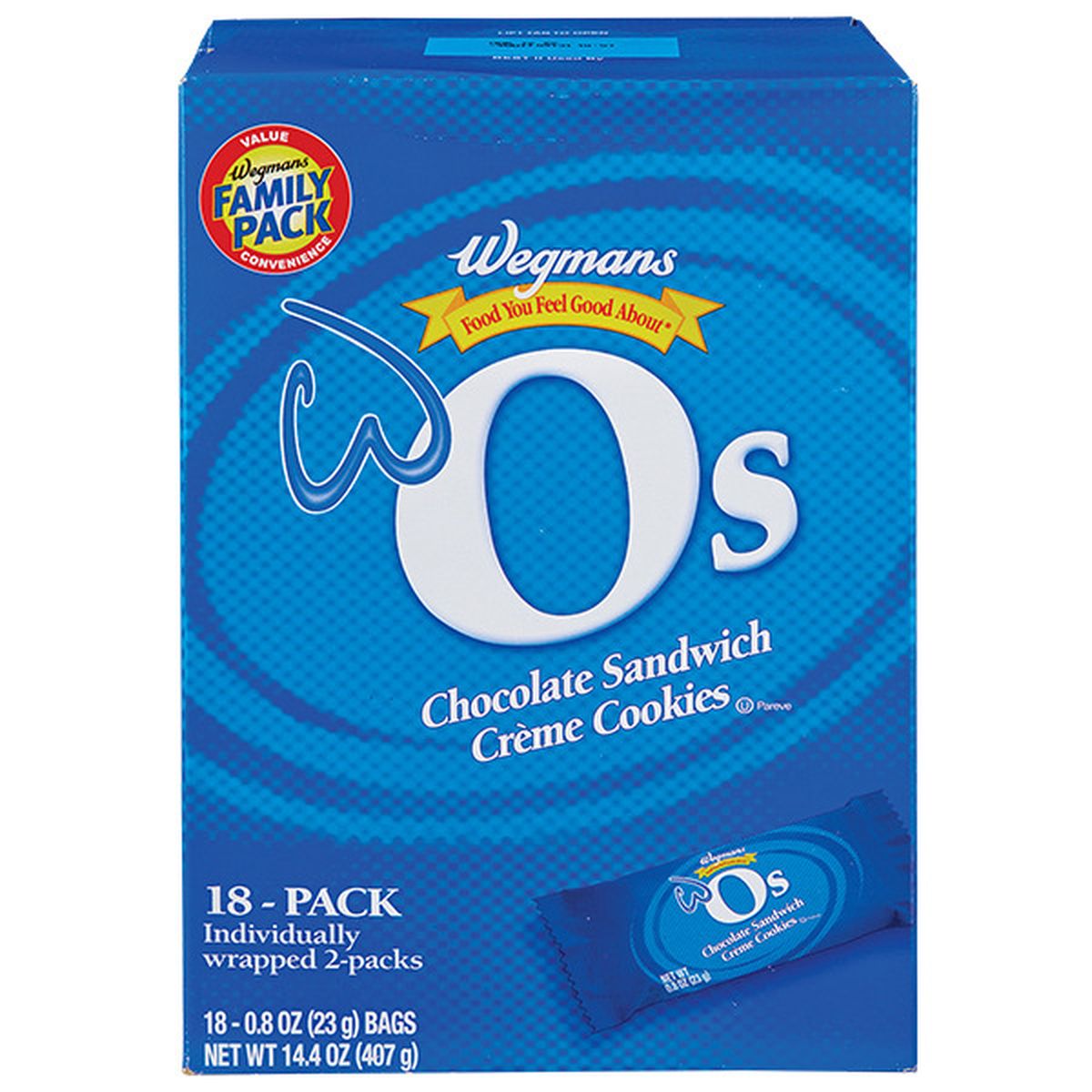 Calories in Wegmans W O's Chocolate Sandwich Creme Cookies, 18-Pack, FAMILY PACK