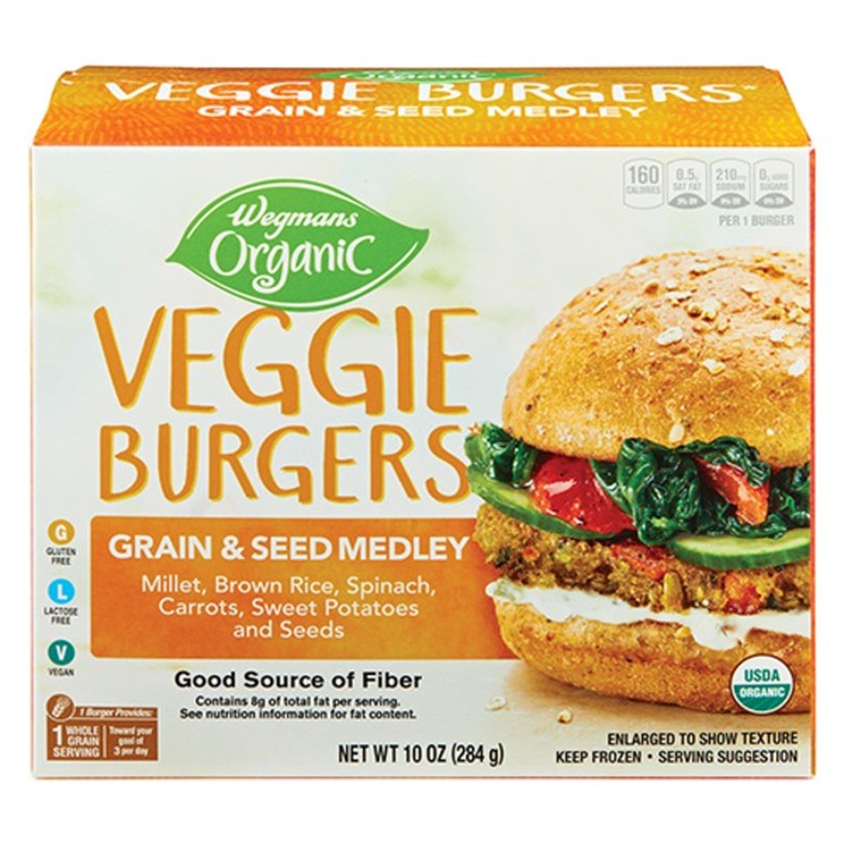 Calories in Wegmans Organic Veggie Burgers, Grain & Seed Medley