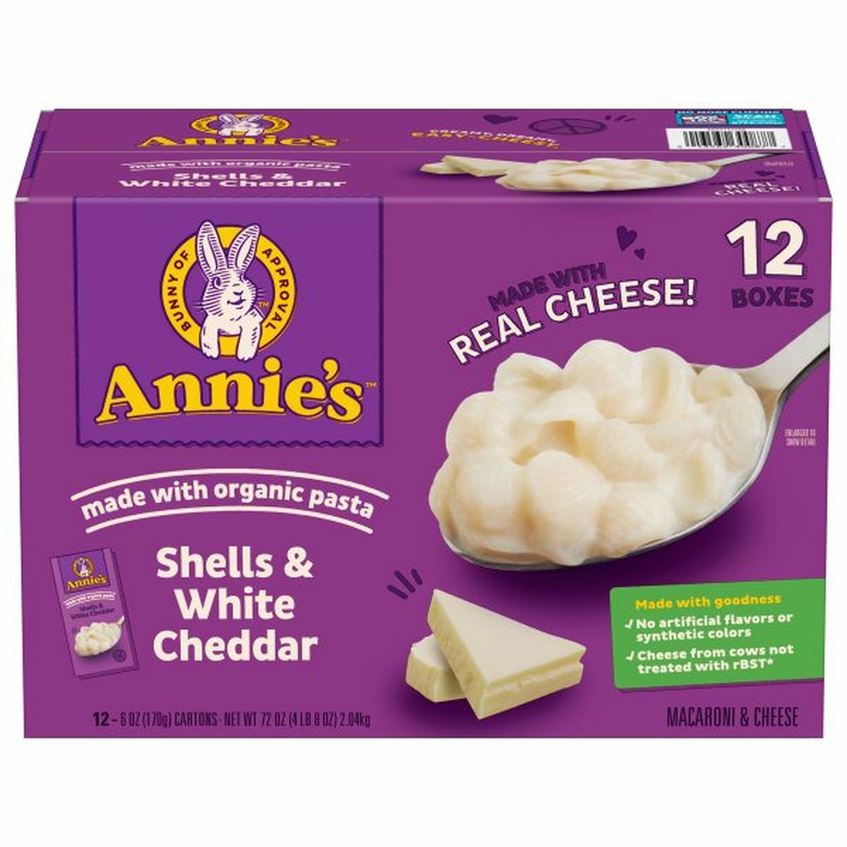 Calories in Annie's Macaroni & Cheese, Shells & White Cheddar, 12 Pack