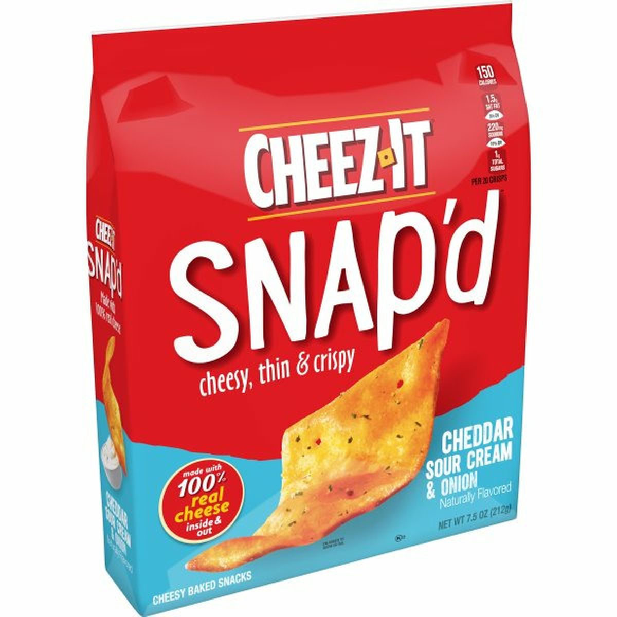 Calories in Cheez-It Crackers Cheez-It Cheesy Baked Snacks, Cheddar Sour Cream and Onion, 7.5oz