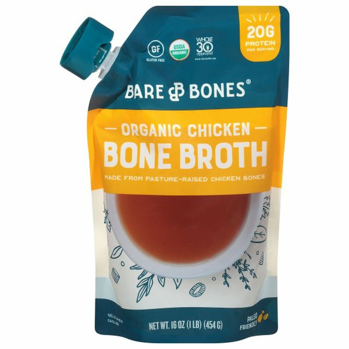 Calories in Bare Bones Bone Broth, Organic, Chicken