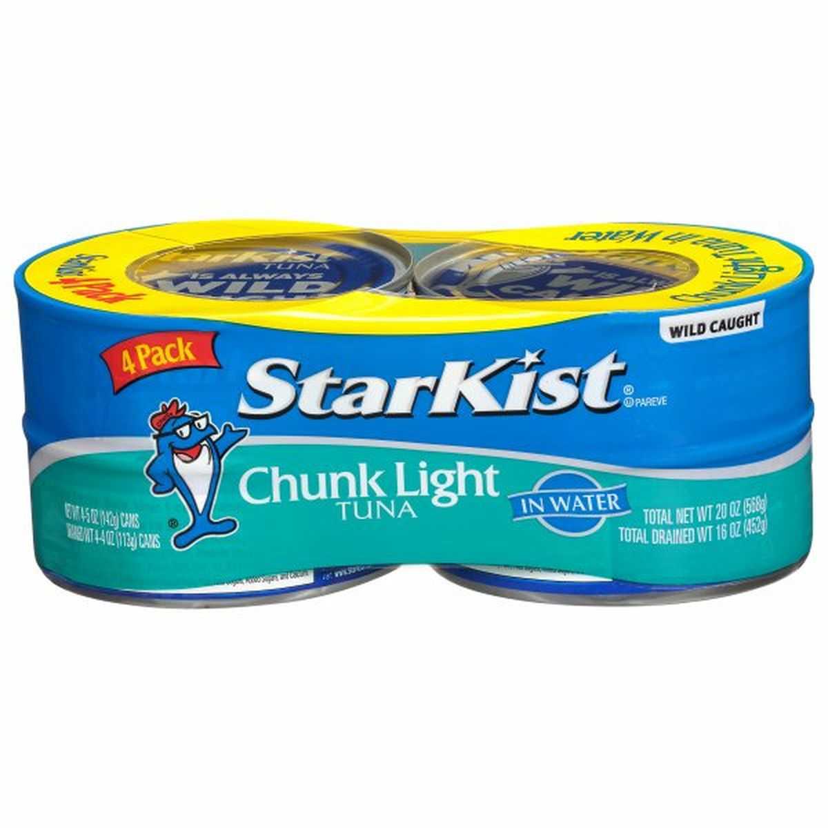 Calories in StarKist Tuna in Water, Chunk Light, 4 Pack
