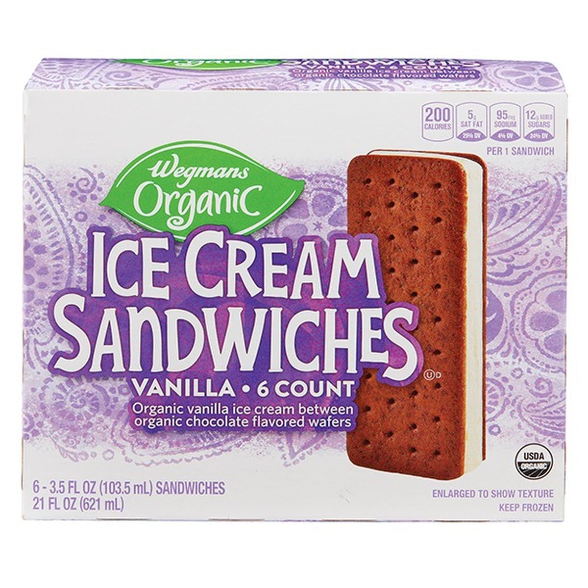 Calories in Wegmans Organic Ice Cream Sandwiches, Vanilla