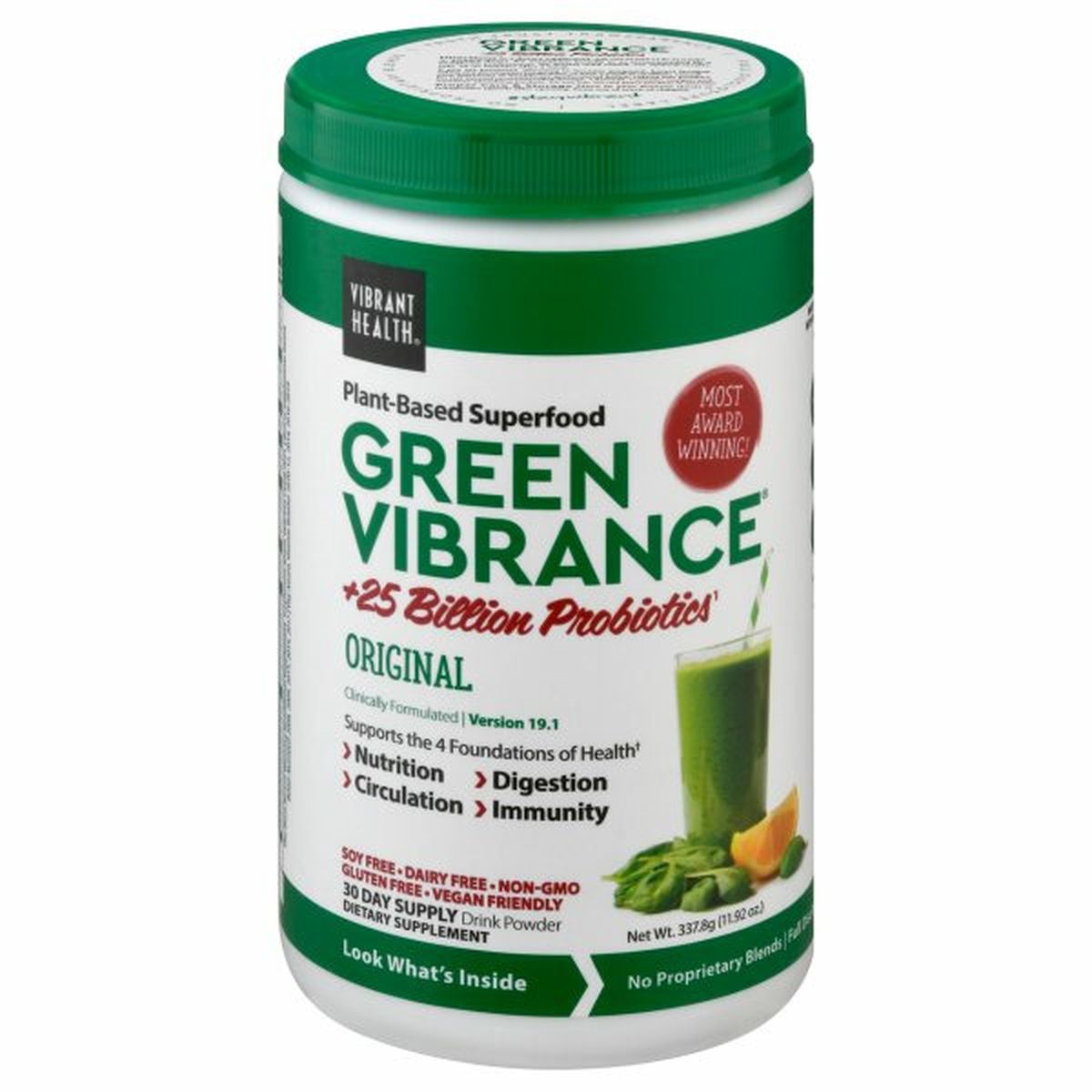 Calories in Vibrant Health Green Vibrance Drink Powder, Plant-Based Superfood, Original