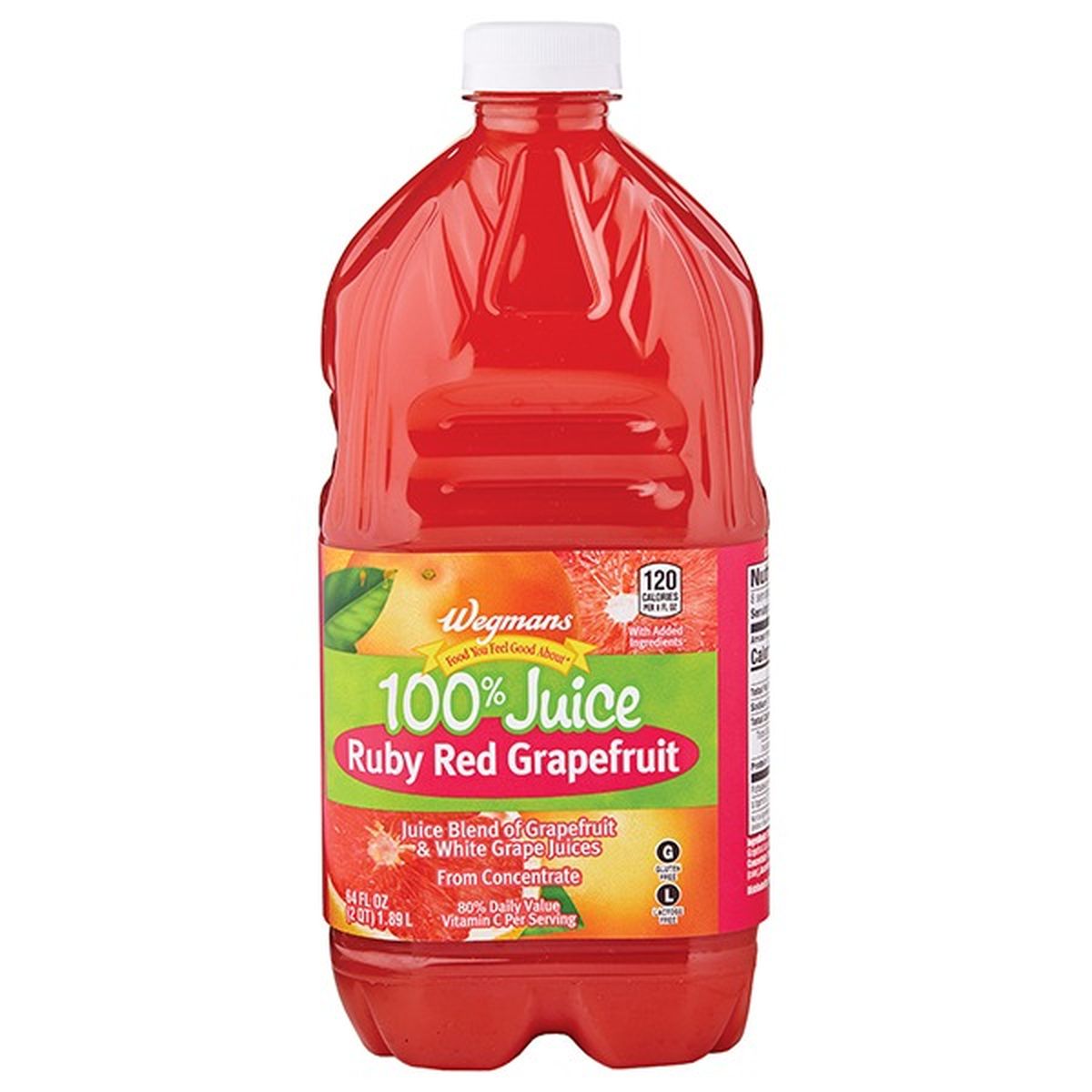Calories in Wegmans Juice, 100%, Ruby Red Grapefruit