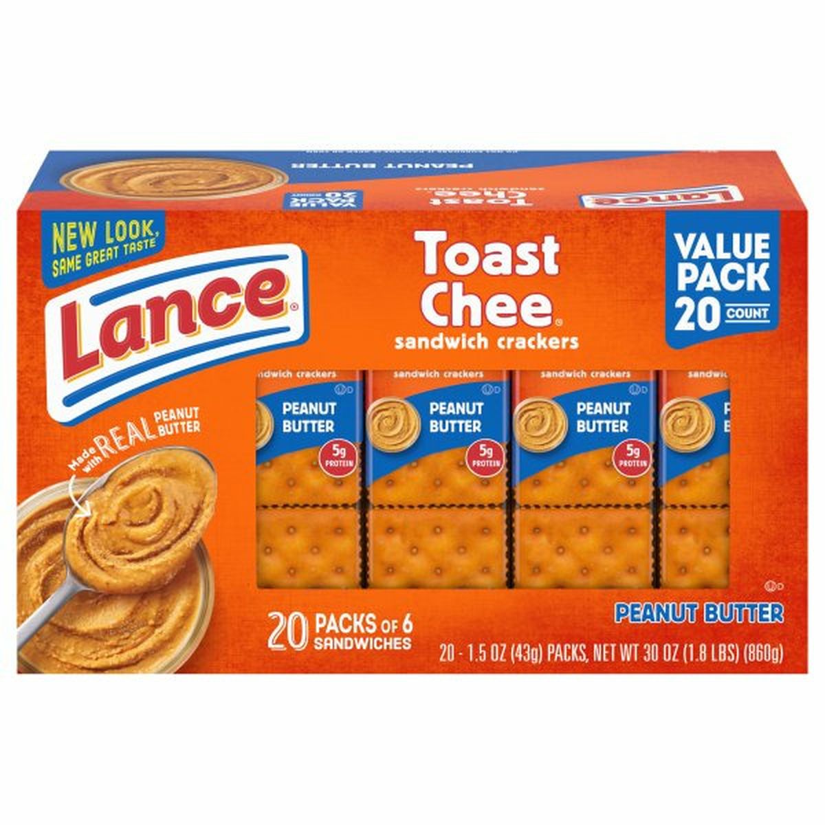 Calories in Lances Toast Chee Sandwich Crackers, Peanut Butter, Value Pack