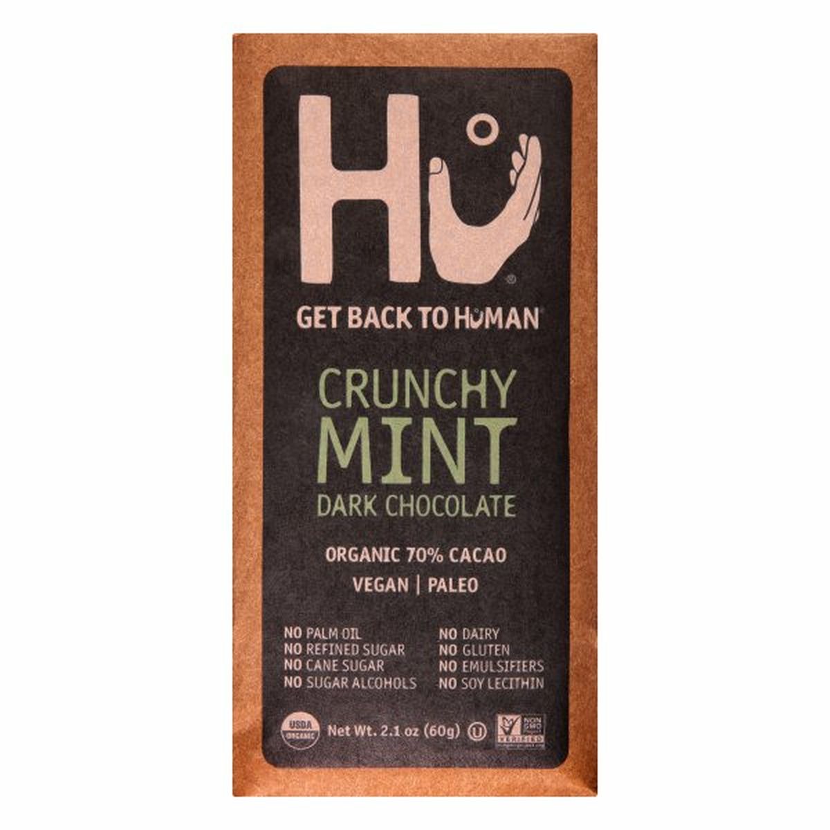 Calories in Hu Dark Chocolate, Organic, Crunchy Mint, 70% Cacao