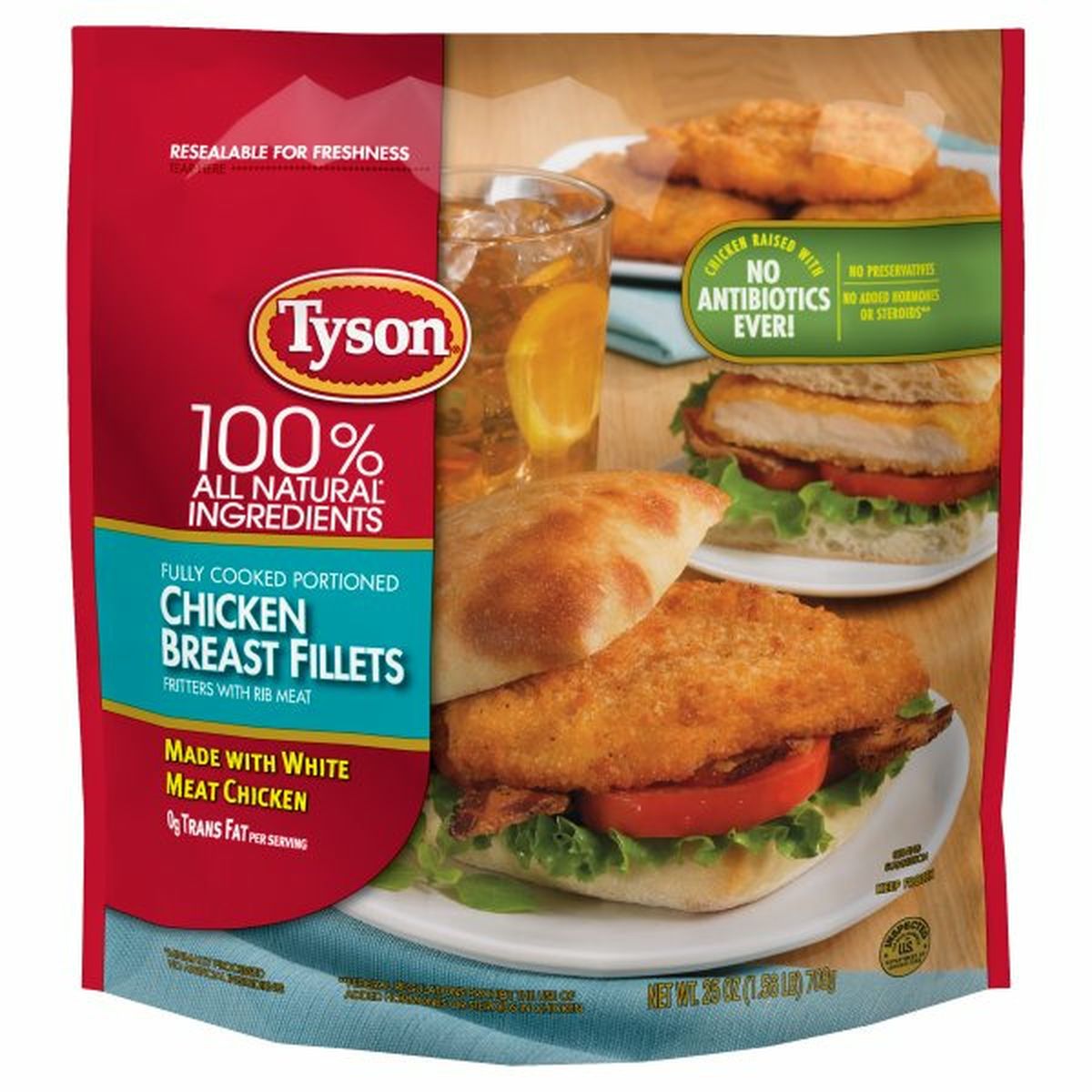 Calories in Tyson Fully Cooked Portioned Chicken Breast Fillets, 25 oz. (Frozen)
