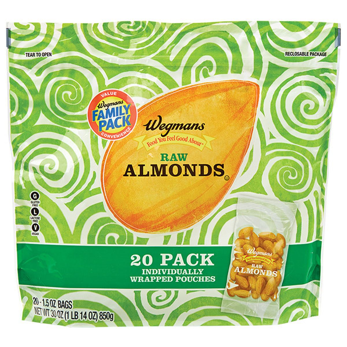 Calories in Wegmans Raw Almonds, FAMILY PACK
