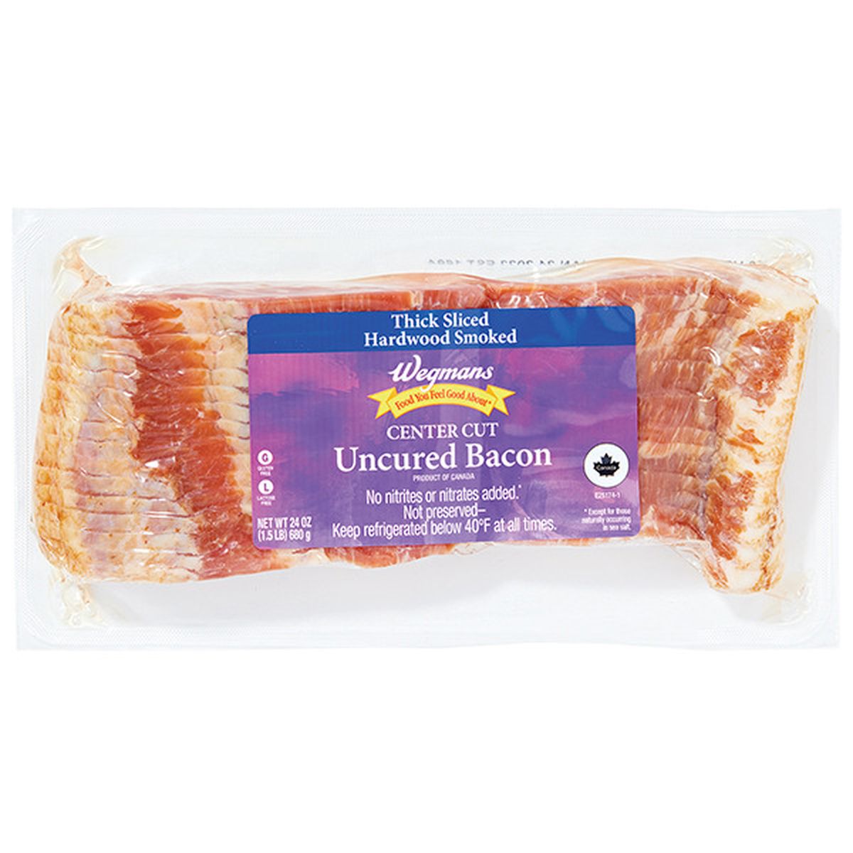 Calories in Wegmans Thick Sliced Hardwood Smoked Center Cut Uncured Bacon