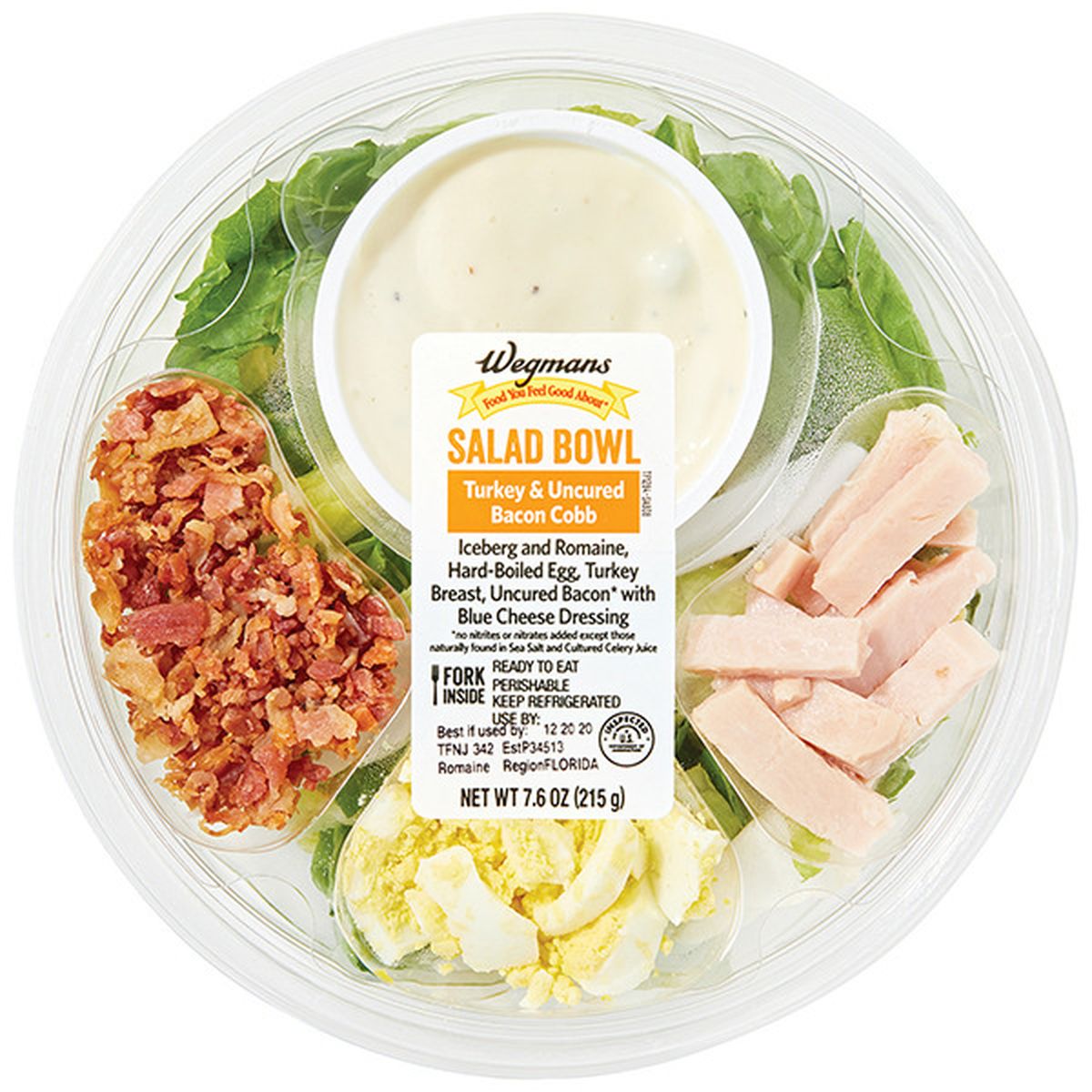 Calories in Wegmans Salad Bowl, Turkey & Uncured Bacon* Cobb