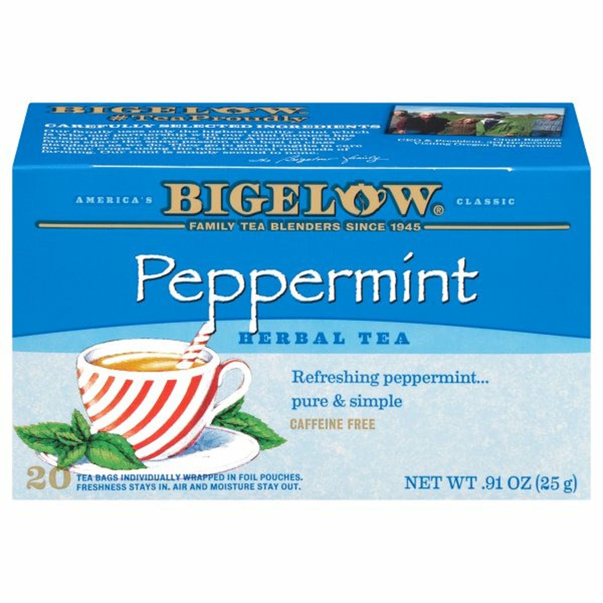 Calories in Bigelow Herbal Tea, Peppermint, Caffeine Free, Tea Bags