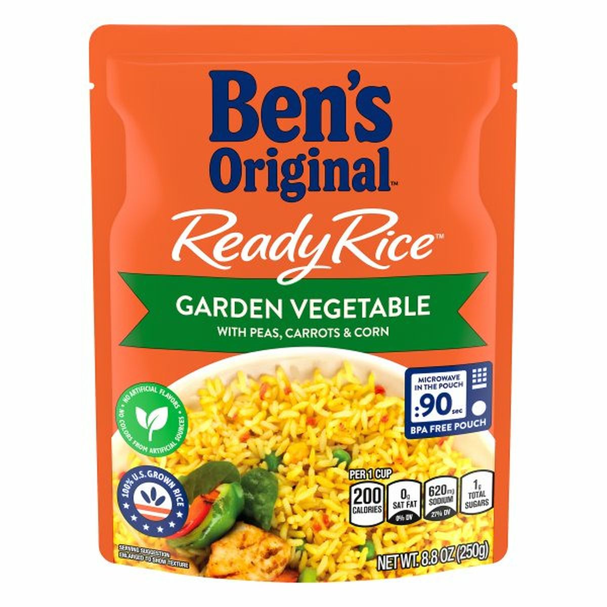 Calories in Ben's Original Ready Rice Rice, Garden Vegetable with Peas, Carrots & Corn