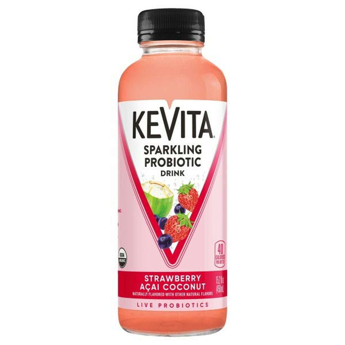 Calories in KeVita Sparkling Probiotic Drink Flavored Beverages Chilled, Strawberry Acai Coconut