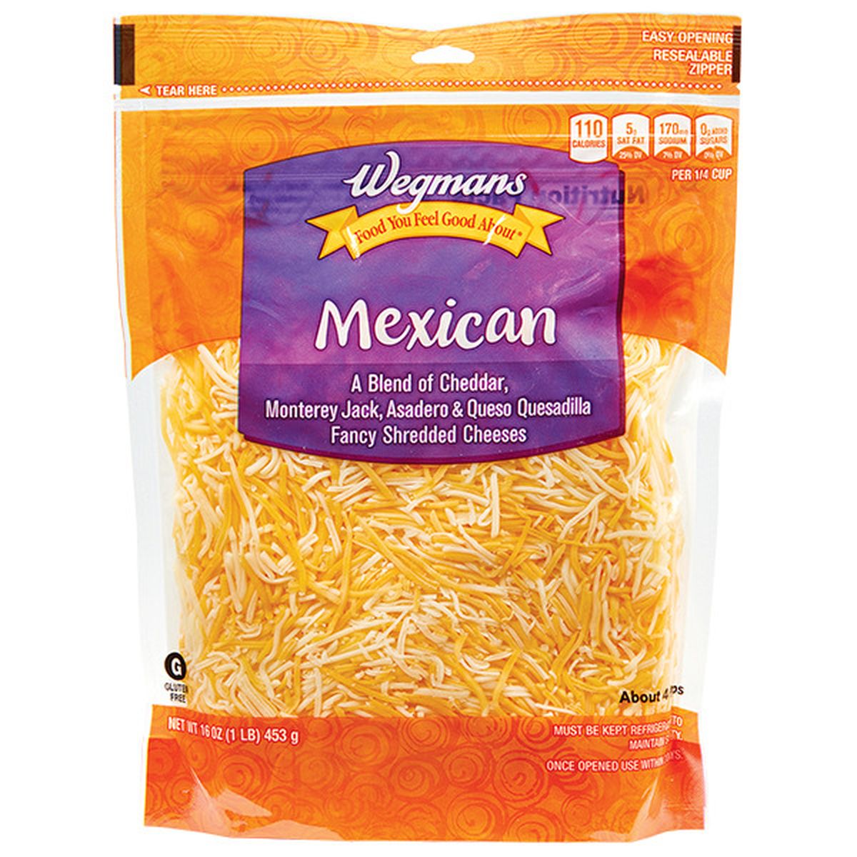 Calories in Wegmans Mexican Fancy Shredded Cheese
