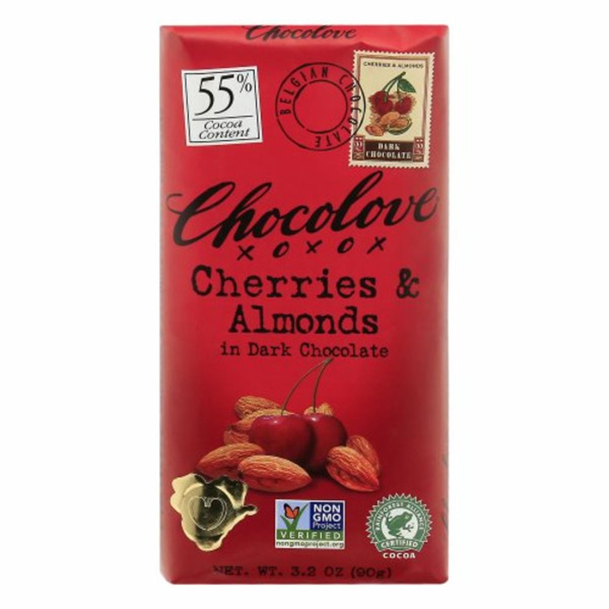 Calories in Chocolove Dark Chocolate, Cherries & Almonds, 55% Cocoa
