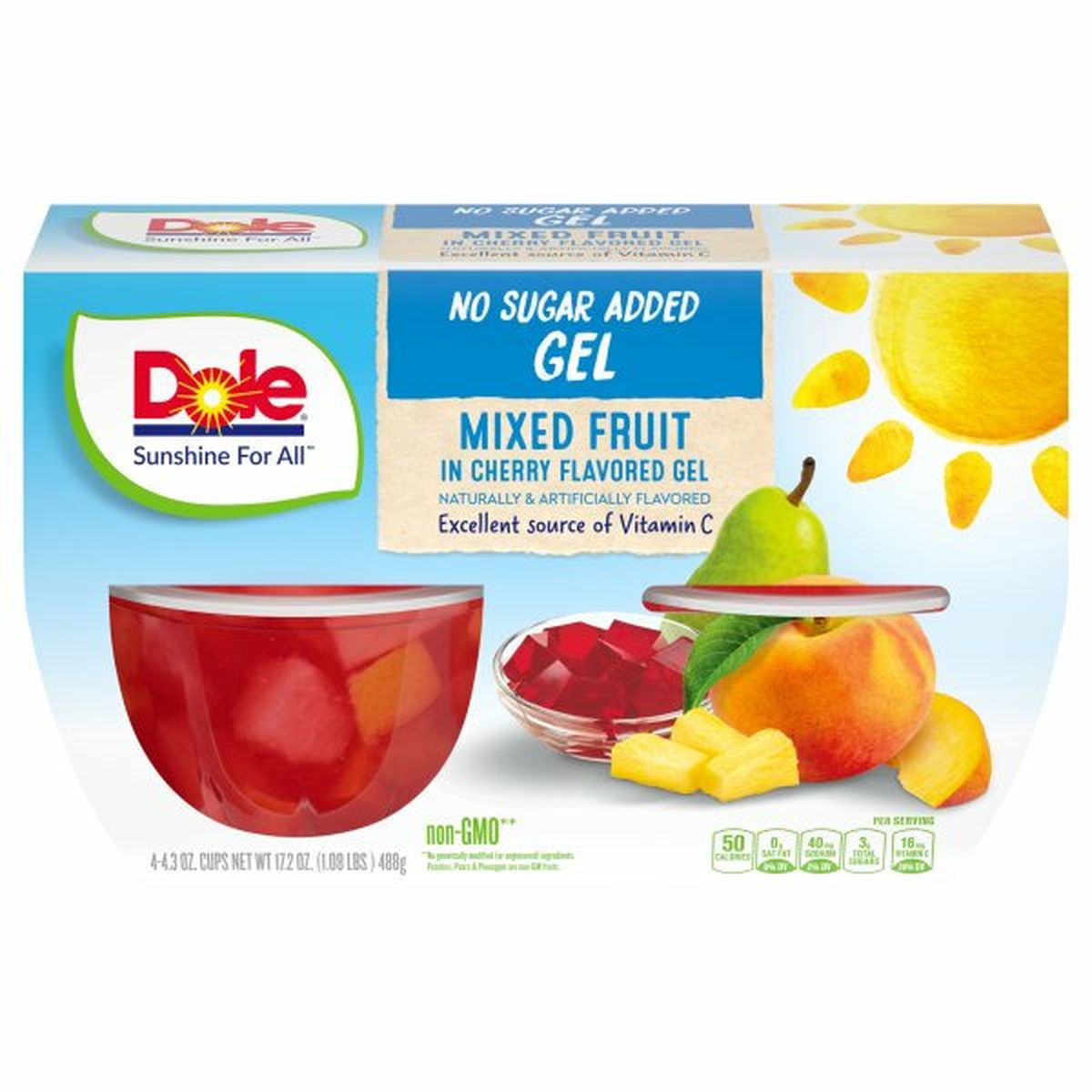 Calories in Dole Mixed Fruit, in Cherry Flavored Gel, No Sugar Added