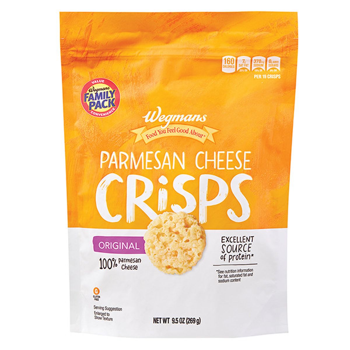Calories in Wegmans Chips, Parmesan Cheese Crisps, Original, FAMILY PACK