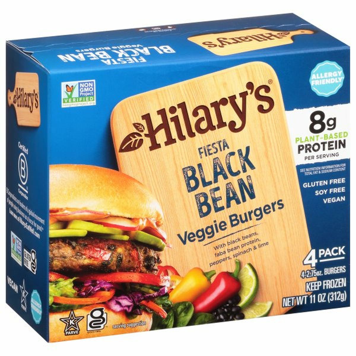 Calories in Hilary's Veggie Burgers, Black Bean, Fiesta, 4 Pack