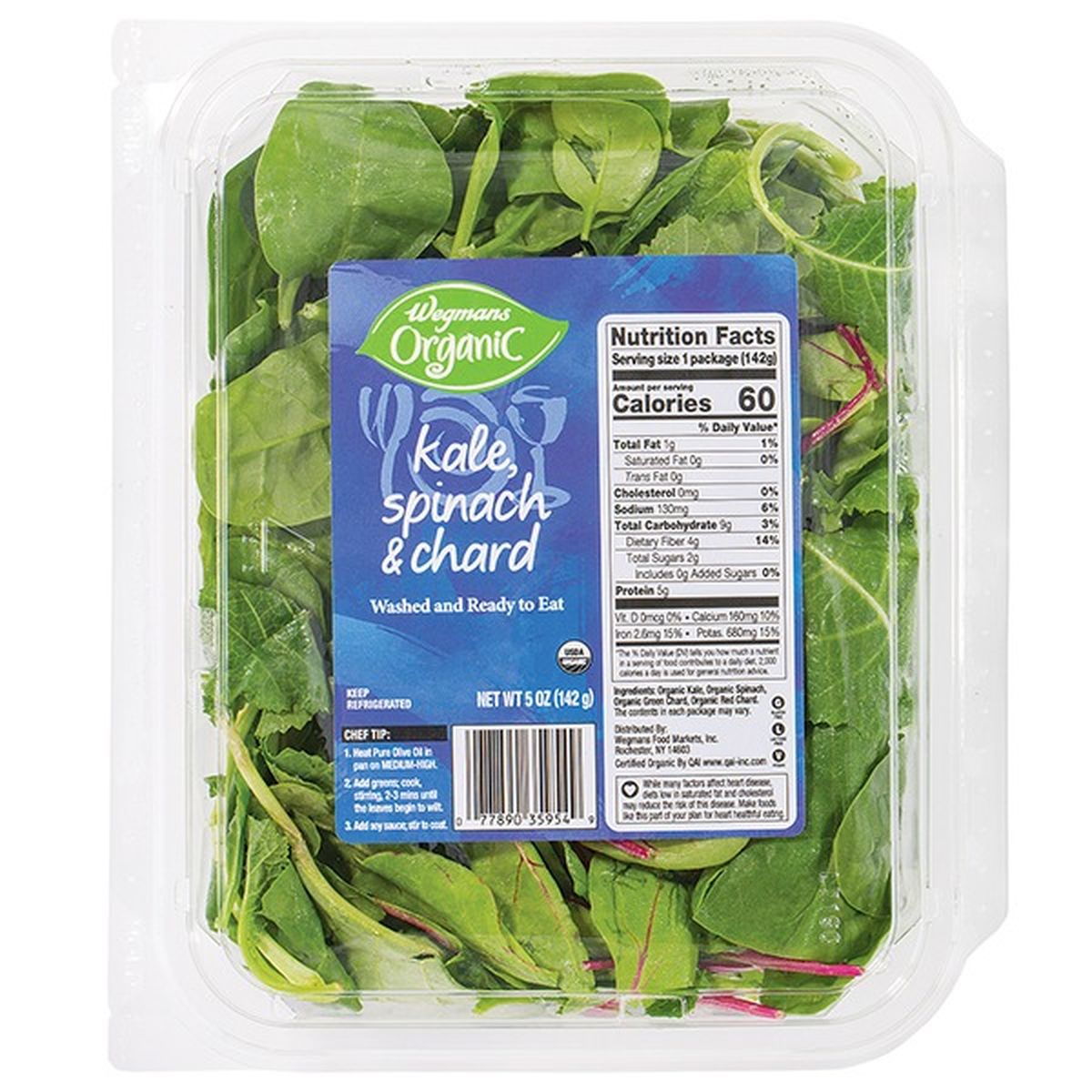 Calories in Wegmans Organic Kale, Spinach & Chard