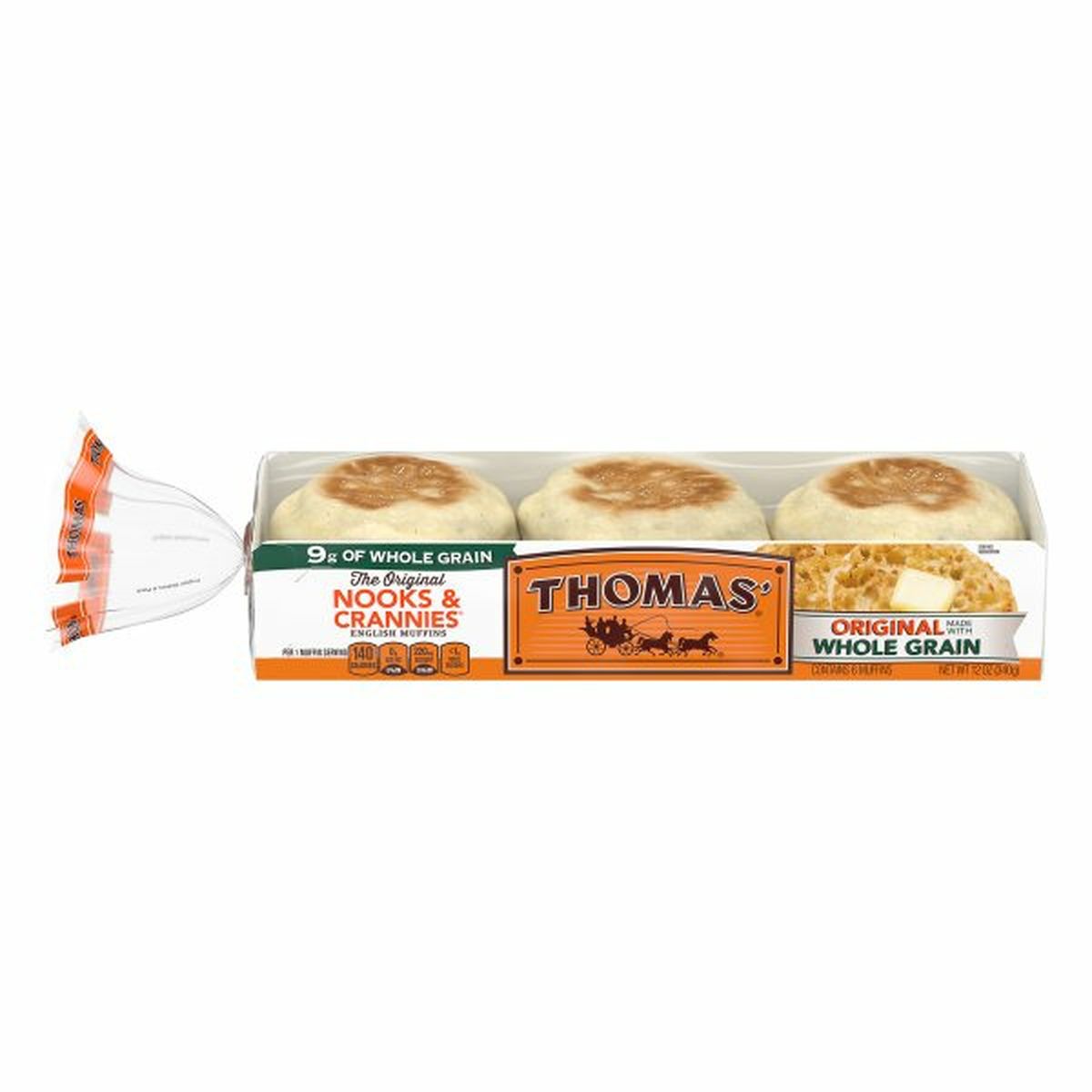 Calories in Thomasâ€™ English Muffins, Original, Whole Grain