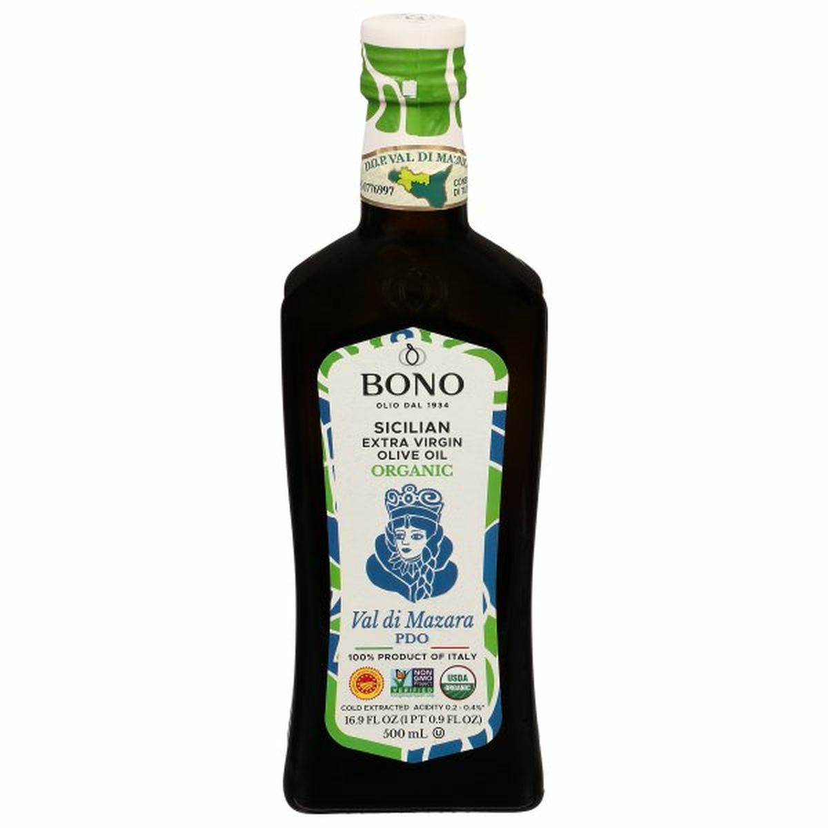 Calories in Bono Olive Oil, Organic, Extra Virgin, Sicilian