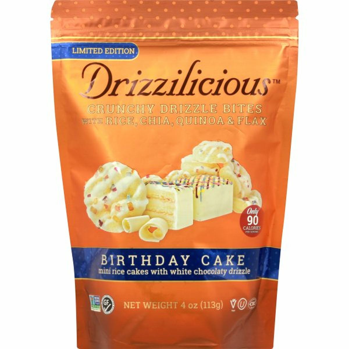 Calories in Drizzilicous Drizzle Bites, Crunchy, Birthday Cake