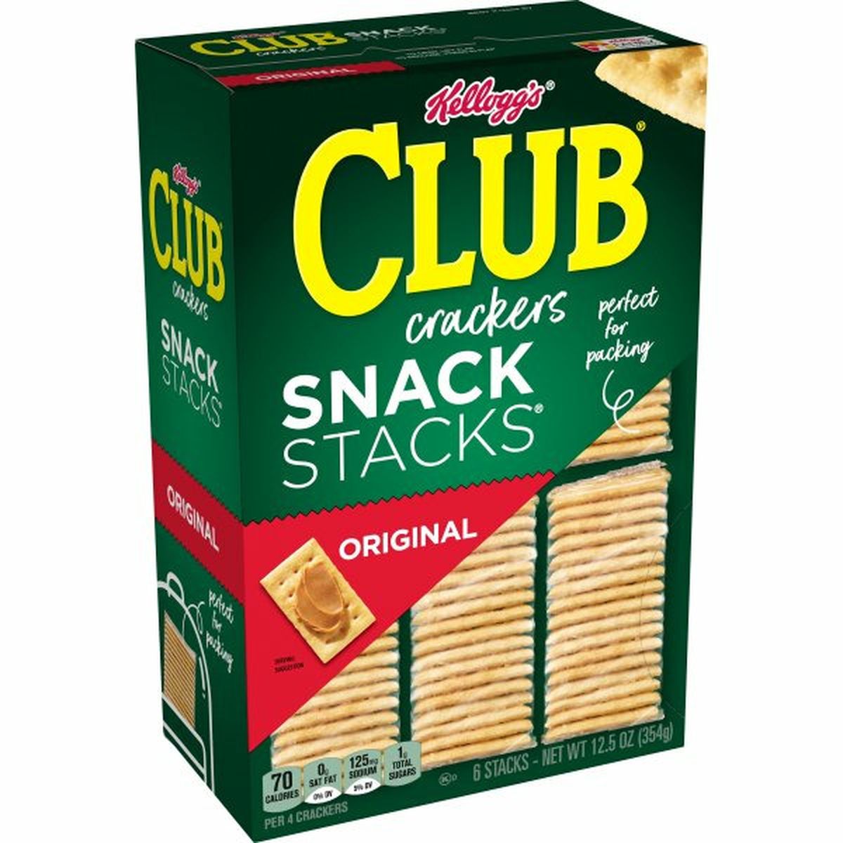Calories in Kellogg's Club Crackers Kellogg's Club Crackers, Original, Snack Stacks, Lunch Box Snacks, 6ct 12.5oz