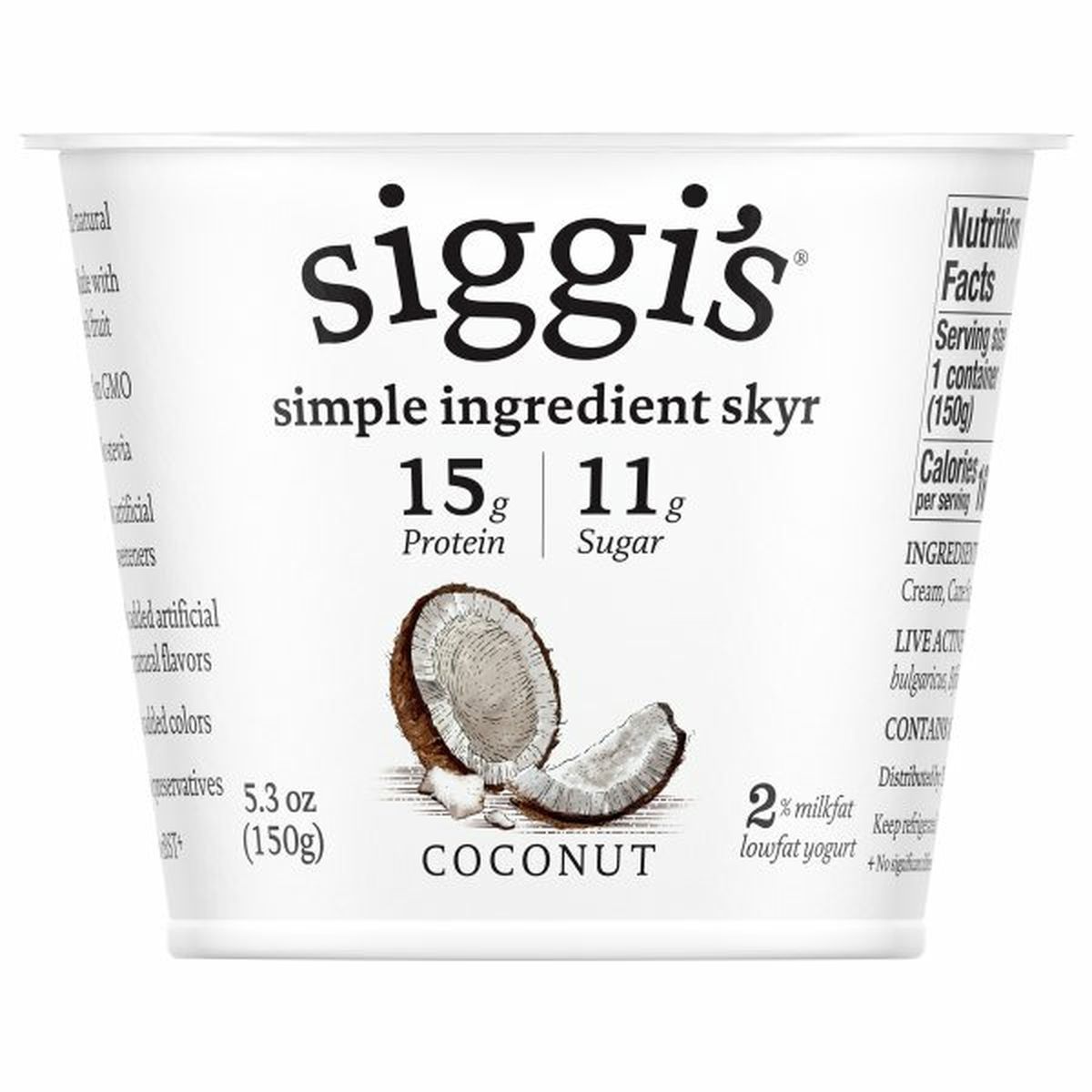 Calories in Siggi's Yogurt, Lowfat, Coconut