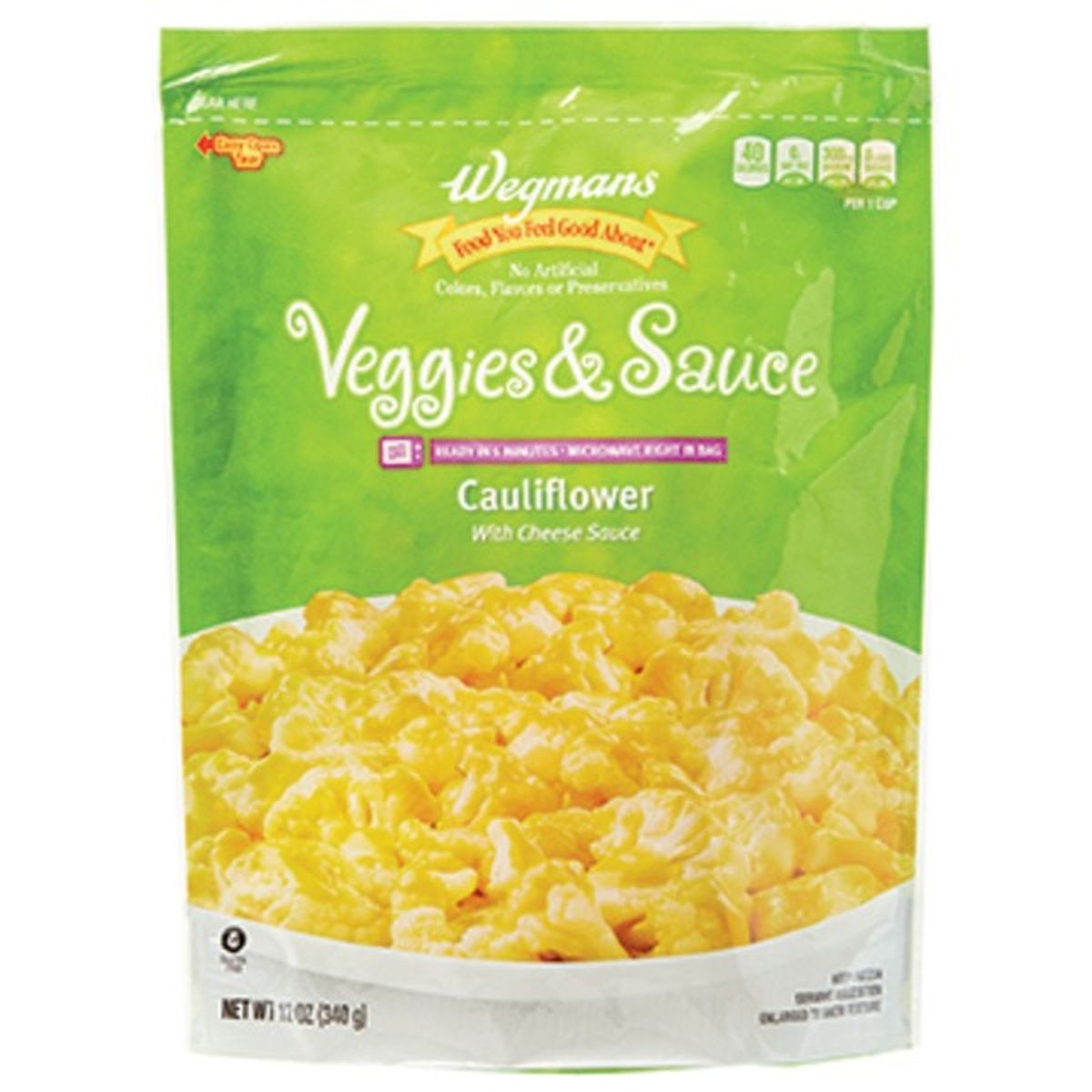 Calories in Wegmans Microwaveable Veggies & Sauce, Cauliflower with Cheese Sauce