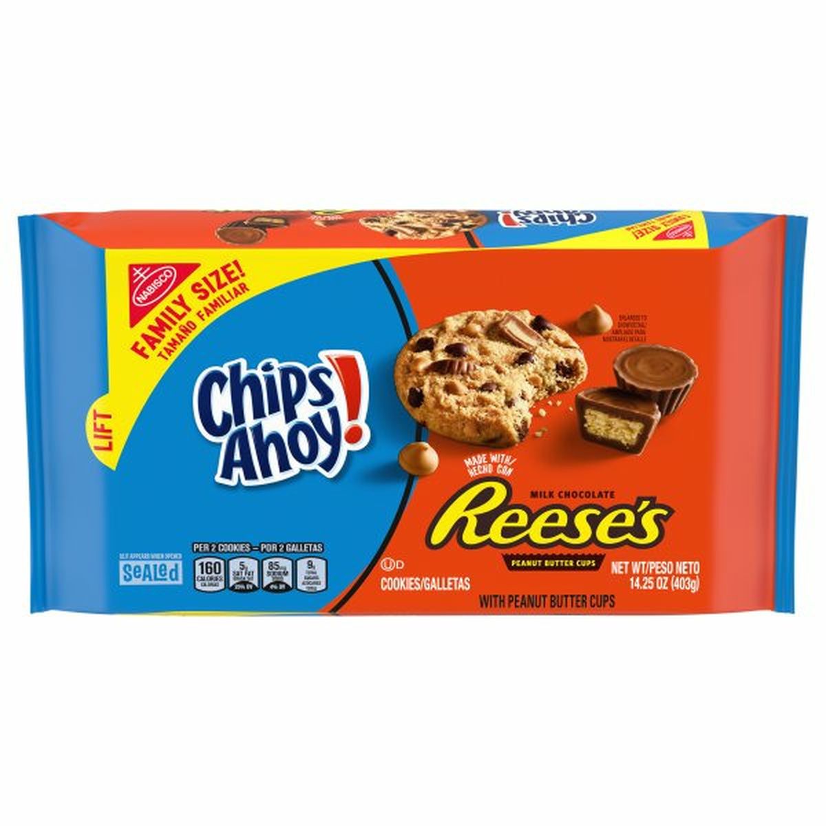 Calories in Chips Ahoy! Reese's Cookies, with Reese's Milk Chocolate Peanut Butter Cups, Family Size