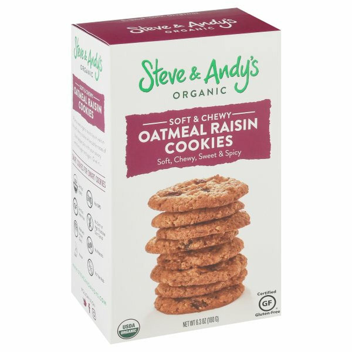 Calories in Steve & Andy's Organic Cookies, Oatmeal Raisin