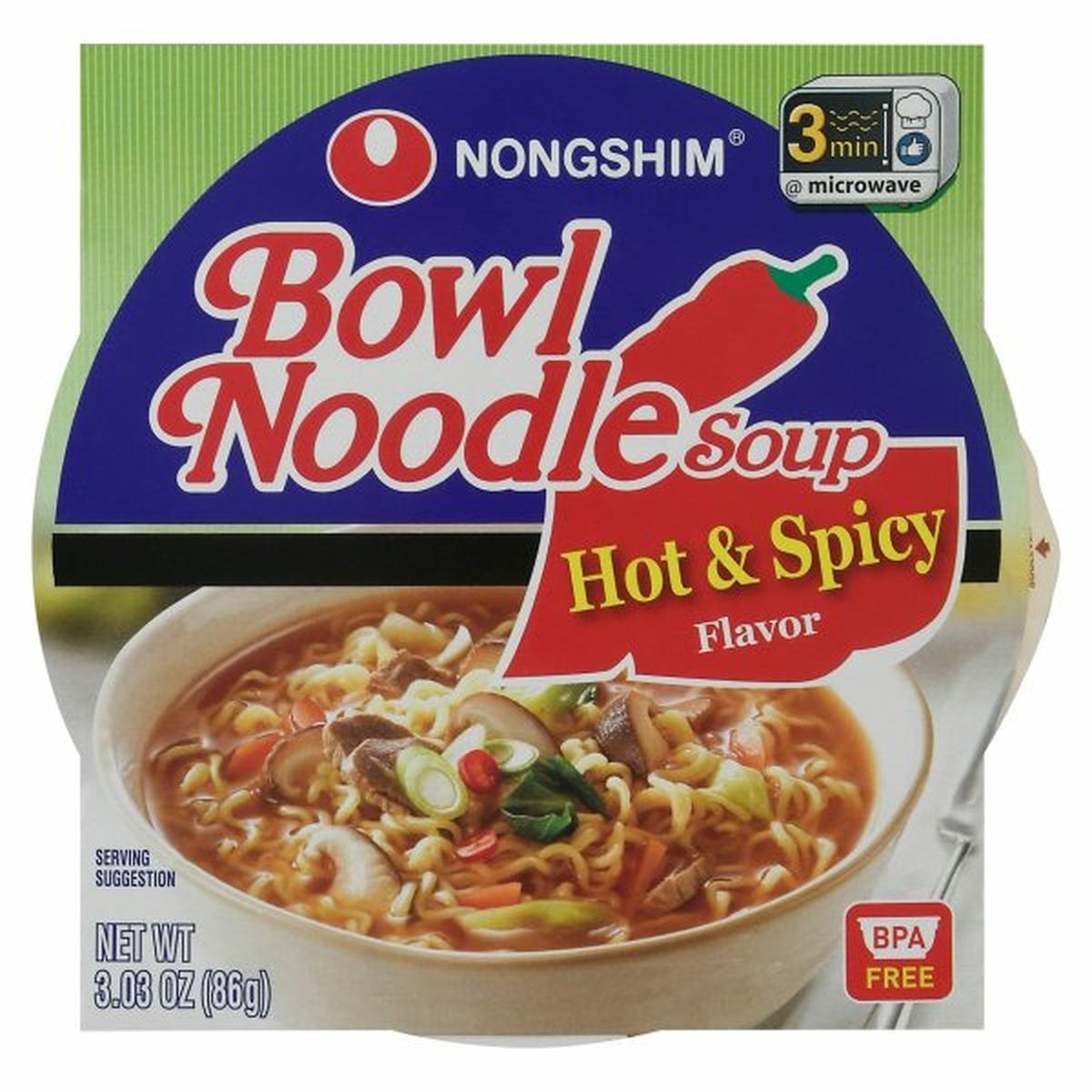 Calories in Nongshim Bowl Noodle Soup, Hot & Spicy Flavor