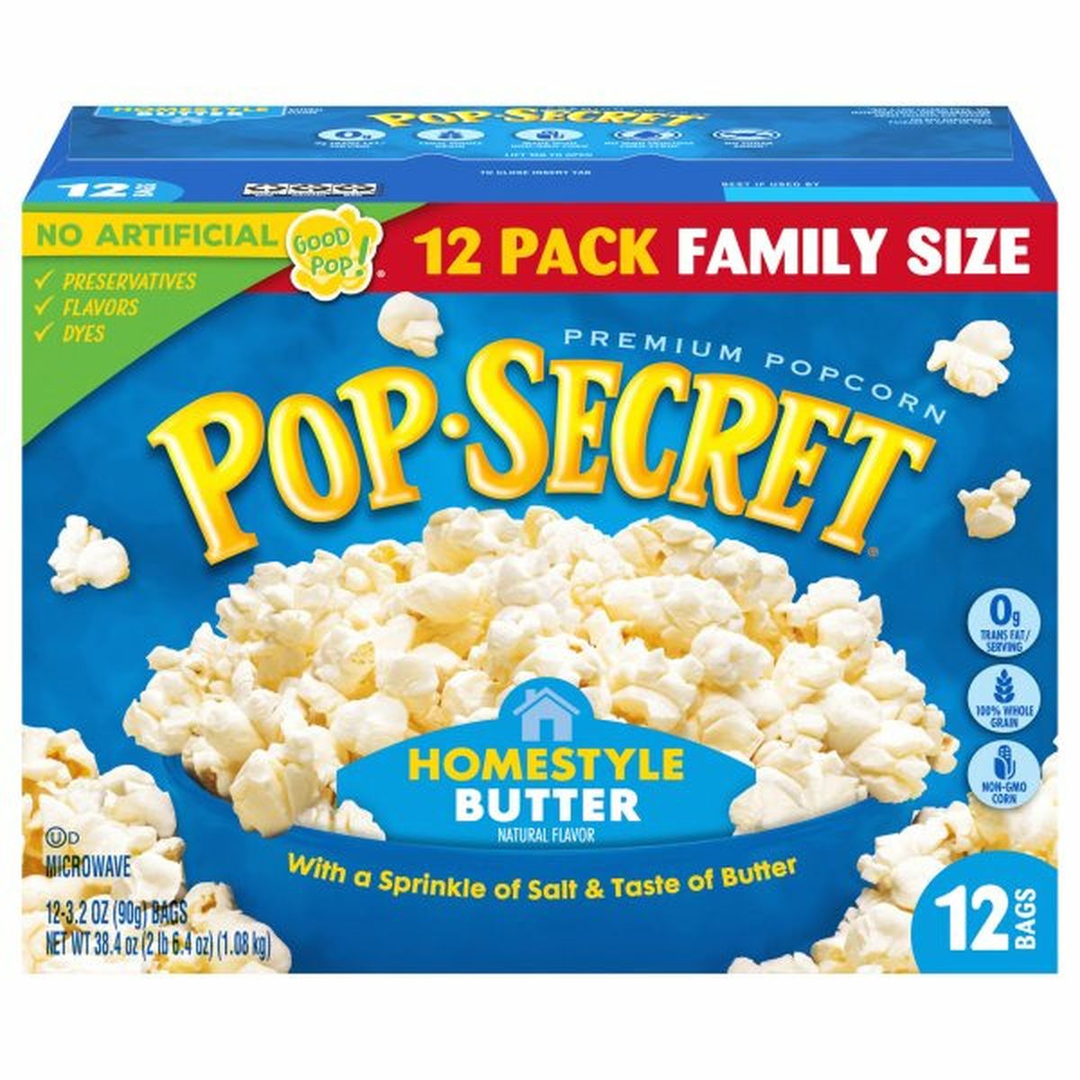 Calories in Pop Secret Popcorn, Premium, Homestyle Butter, Family Size