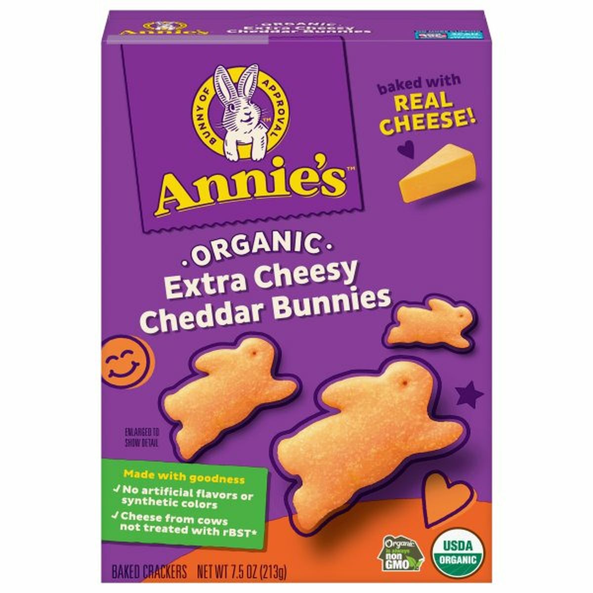 Calories in Annie's Baked Crackers, Organic, Extra Cheesy, Cheddar Bunnies