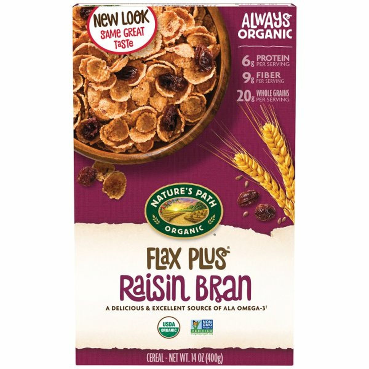 Calories in Nature's Path Flax Plus Cereal, Raisin Bran
