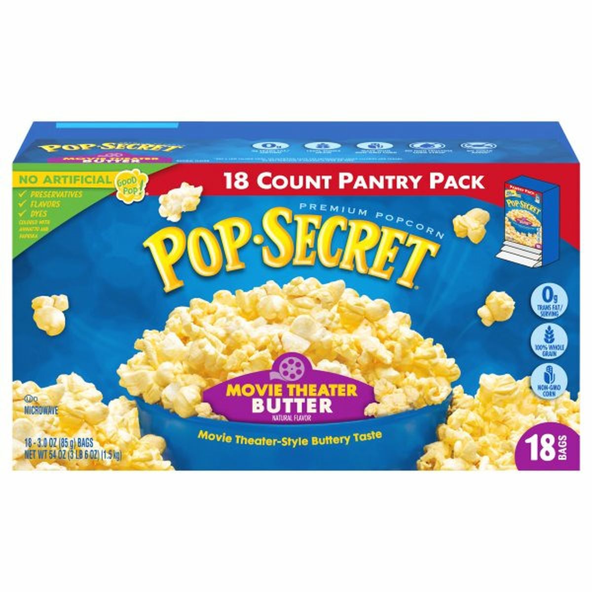 Calories in Pop Secret Popcorn, Premium, Movie Theater Butter, 18 Count Pantry Pack