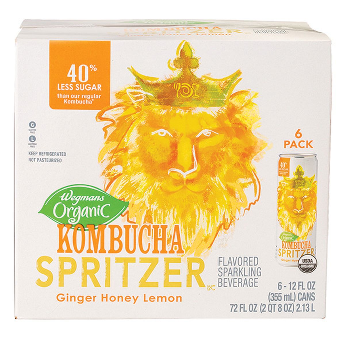 Calories in Wegmans Organic Ginger Honey Lemon Kombucha Spritzer, 6 Pack