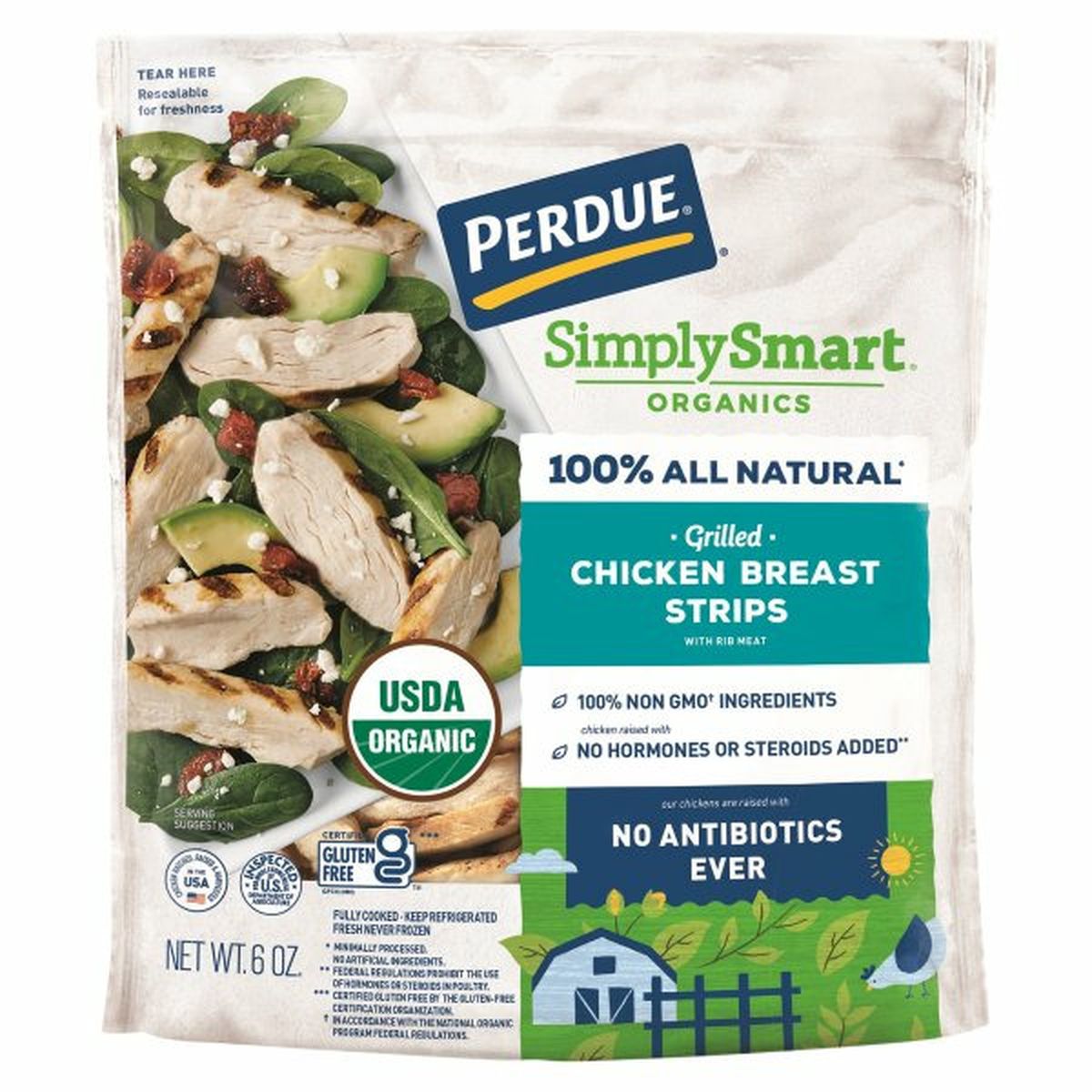 Calories in Perdue Simply Smart Chicken Breast Strips, With Rib Meat, Organic, Grilled