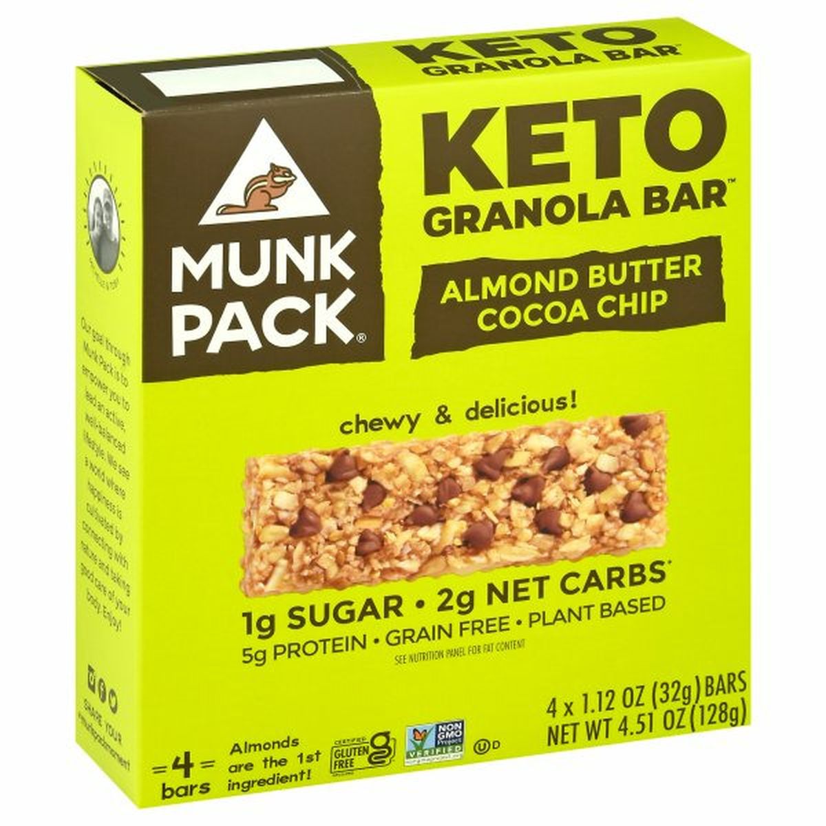 Calories in Munk Pack Granola Bar, Keto, Almond Butter Cocoa Chip