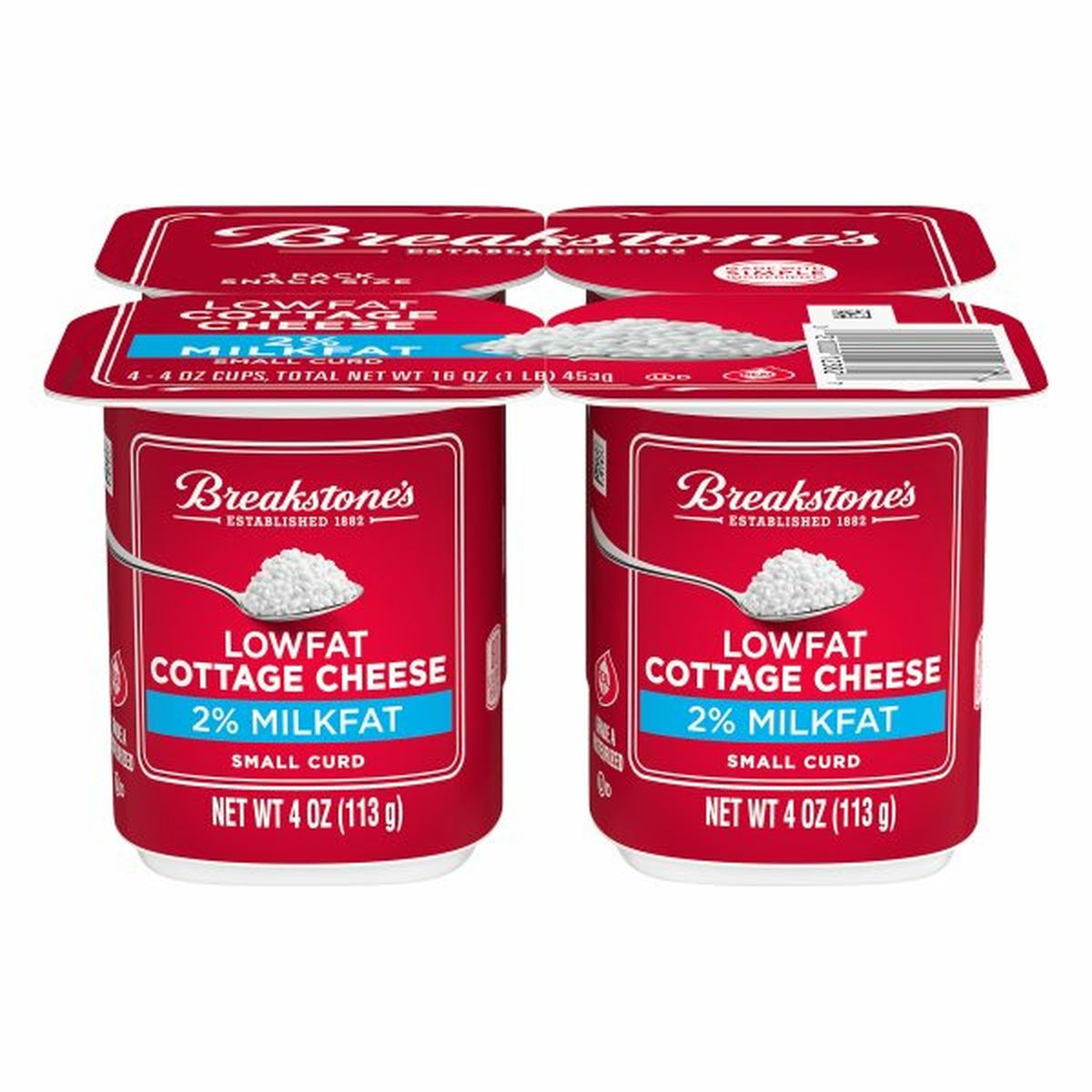 Calories in Breakstone'S Cottage Cheese, Small Curd, 2% Milkfat, Low Fat, Snack Size, 4 Pack