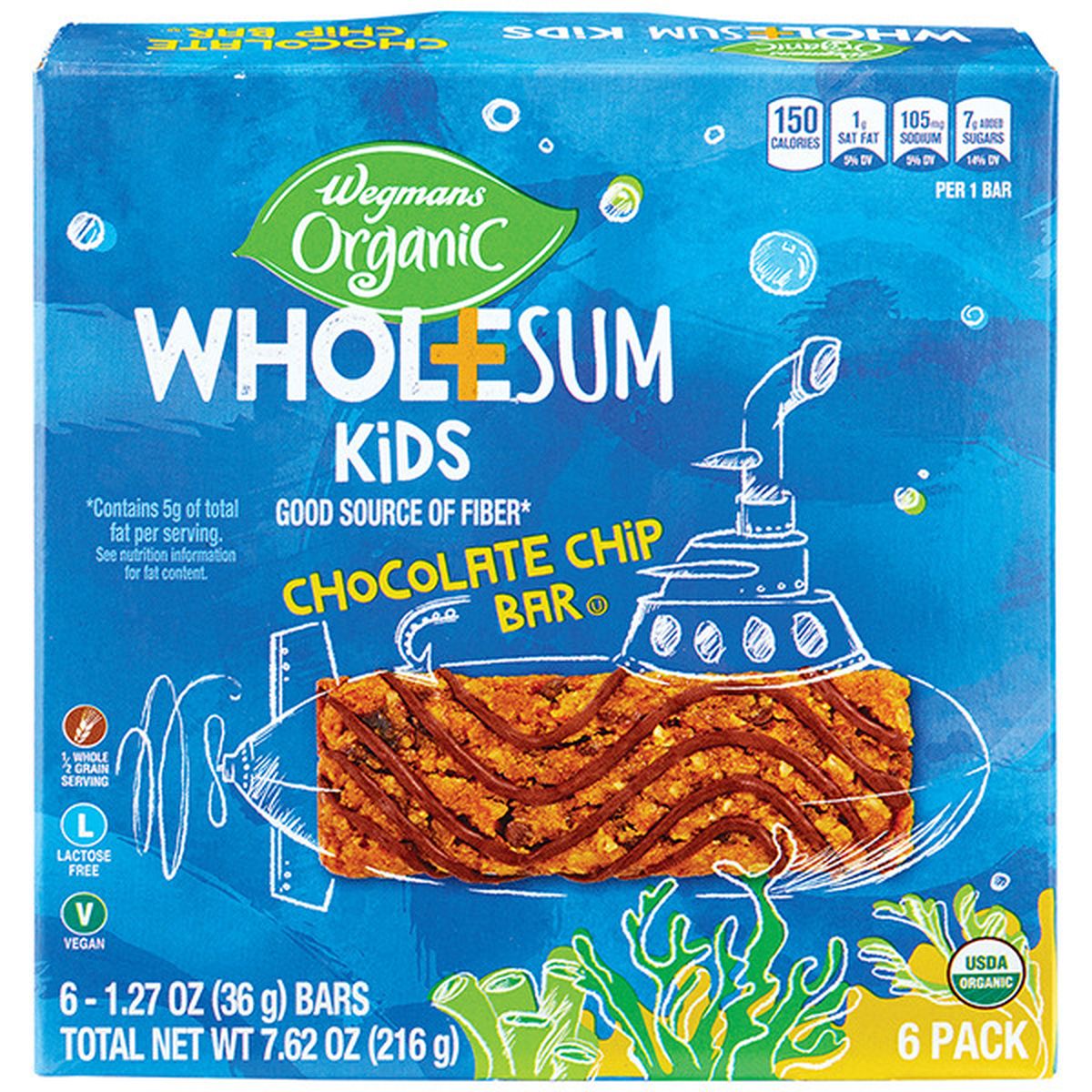 Calories in Wegmans Organic Chocolate Chip Wholesum Kids Bar 6ct box