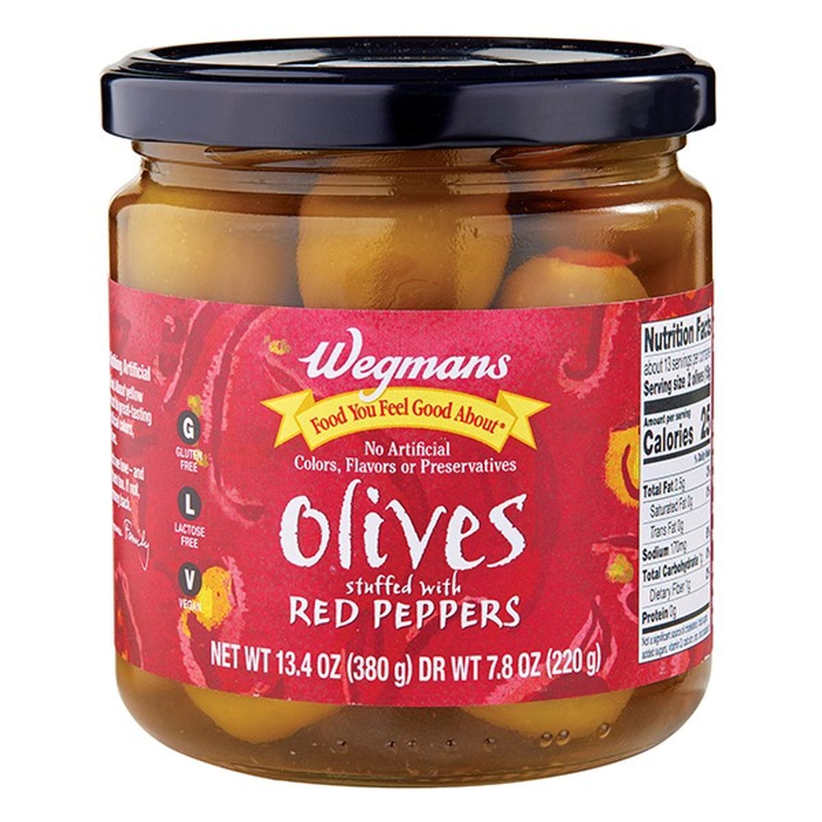 Calories in Wegmans Olives, Stuffed with Red Pepper
